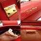 MIU MIU Madras Satchel Handbag Red Leather 2-Way Gold Hardware Shoulder 7-9-633