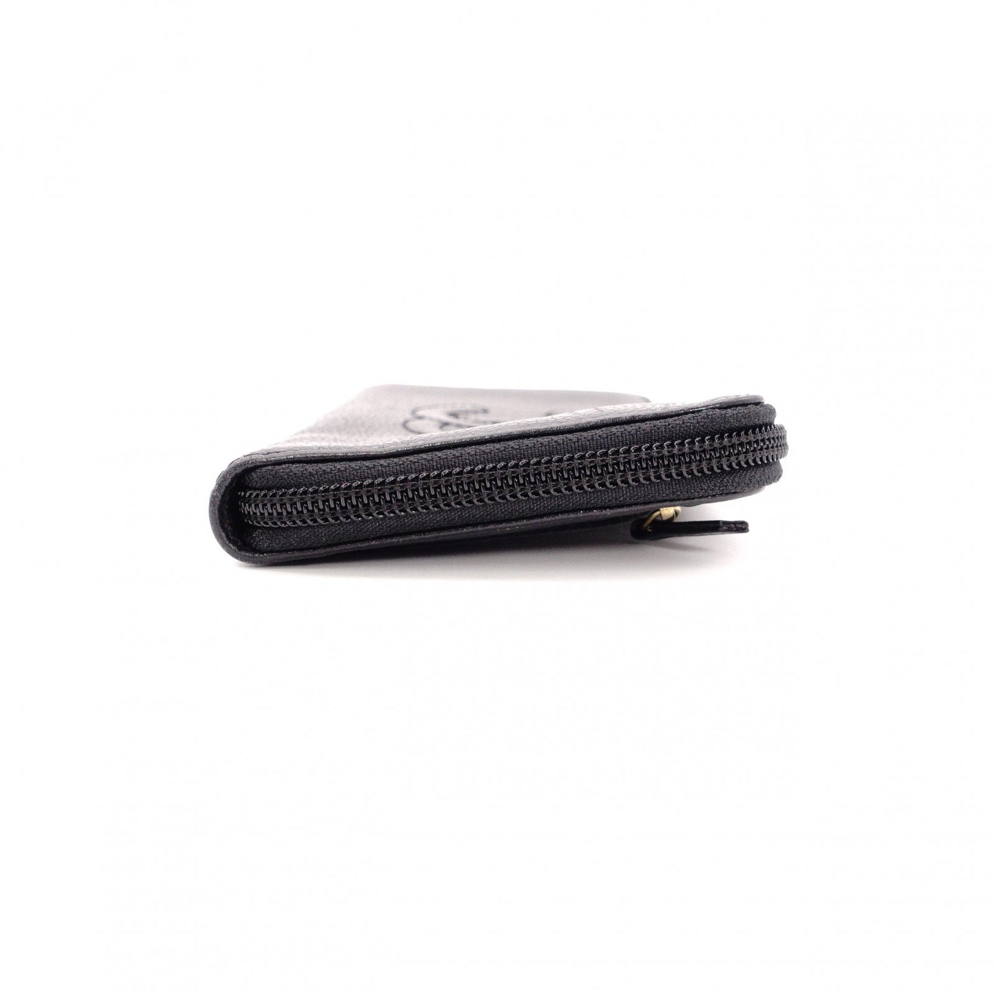 CHANEL Caviar Skin Coco Logo Long Wallet, Leather, Black, CC Logo
