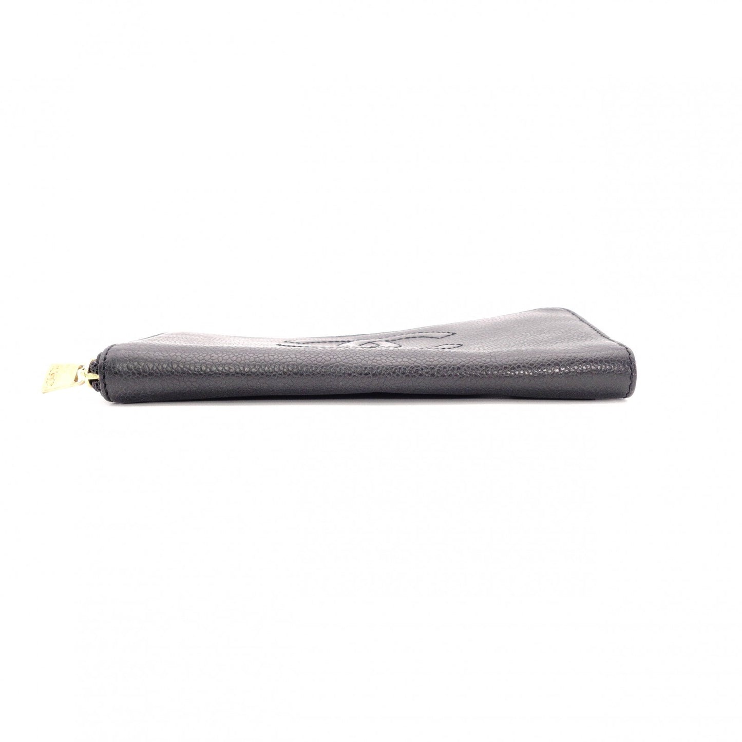 CHANEL Caviar Skin Coco Logo Long Wallet, Leather, Black, CC Logo