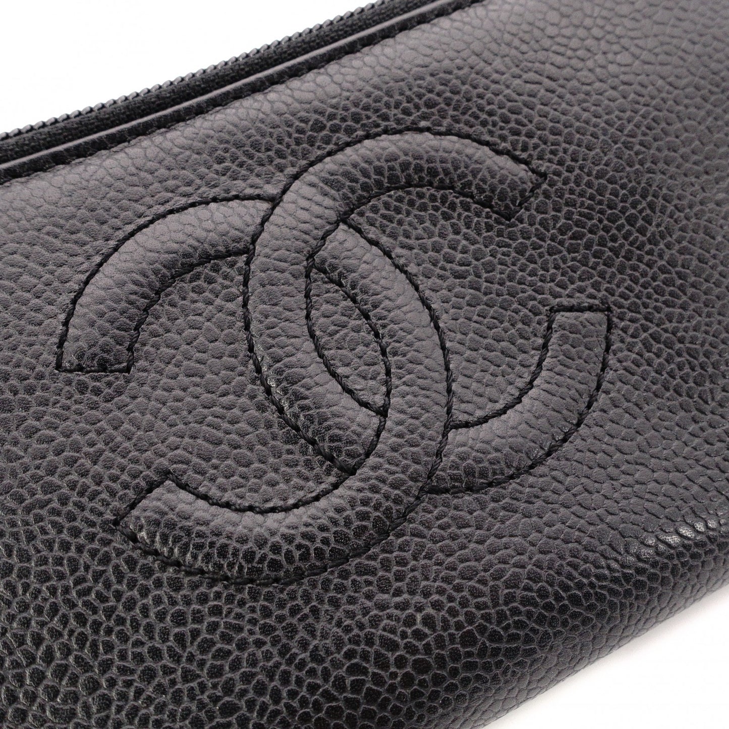 CHANEL Caviar Skin Coco Logo Long Wallet, Leather, Black, CC Logo