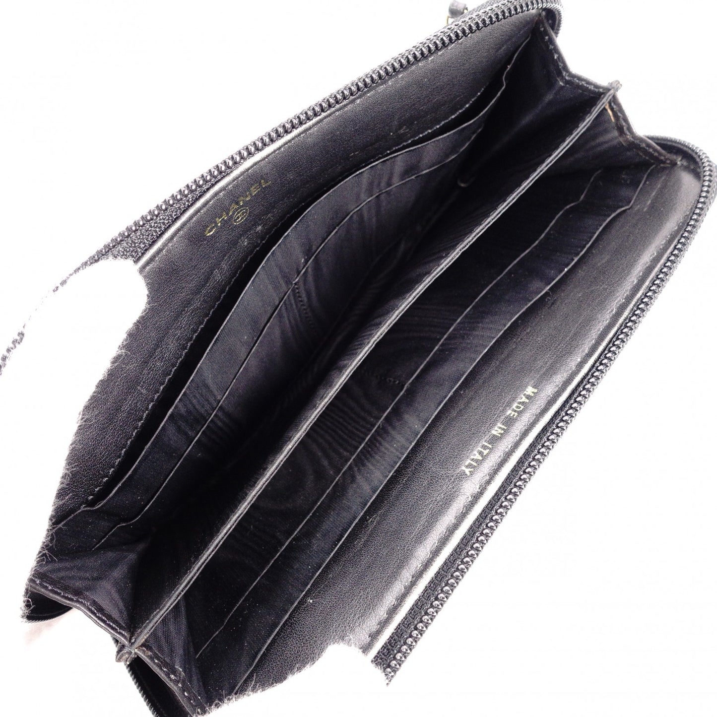 CHANEL Caviar Skin Coco Logo Long Wallet, Leather, Black, CC Logo