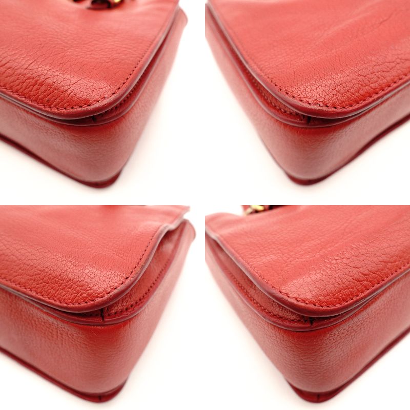 MIU MIU Madras Satchel Handbag Red Leather 2-Way Gold Hardware Shoulder 7-9-633