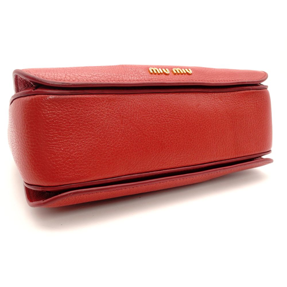 MIU MIU Madras Satchel Handbag Red Leather 2-Way Gold Hardware Shoulder 7-9-633