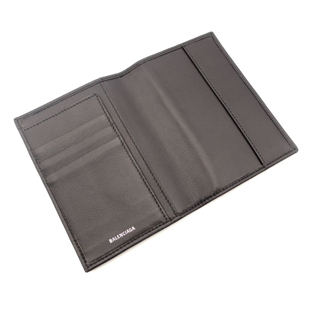 Balenciaga Passport Case Black BB Logo Black Leather Notebook Cover 7-10-883