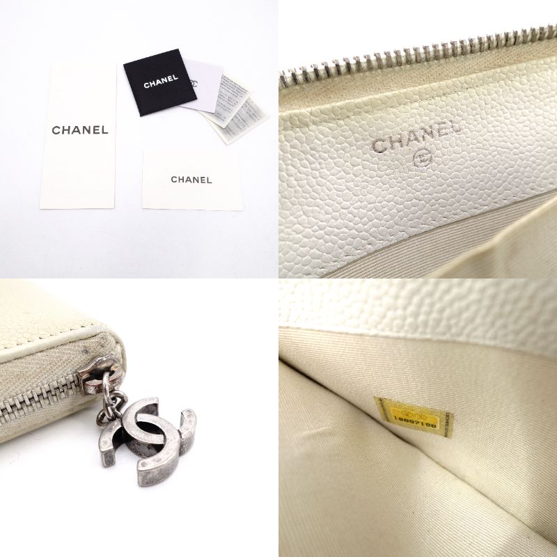 CHANEL Long Wallet Leather Off-White Wallet