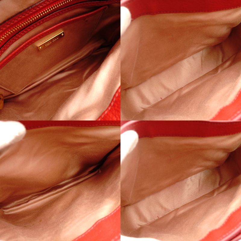 MIU MIU Madras Satchel Handbag Red Leather 2-Way Gold Hardware Shoulder 7-9-633