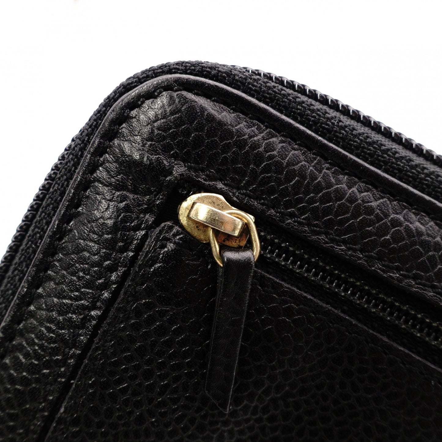 CHANEL Caviar Skin Coco Logo Long Wallet, Leather, Black, CC Logo