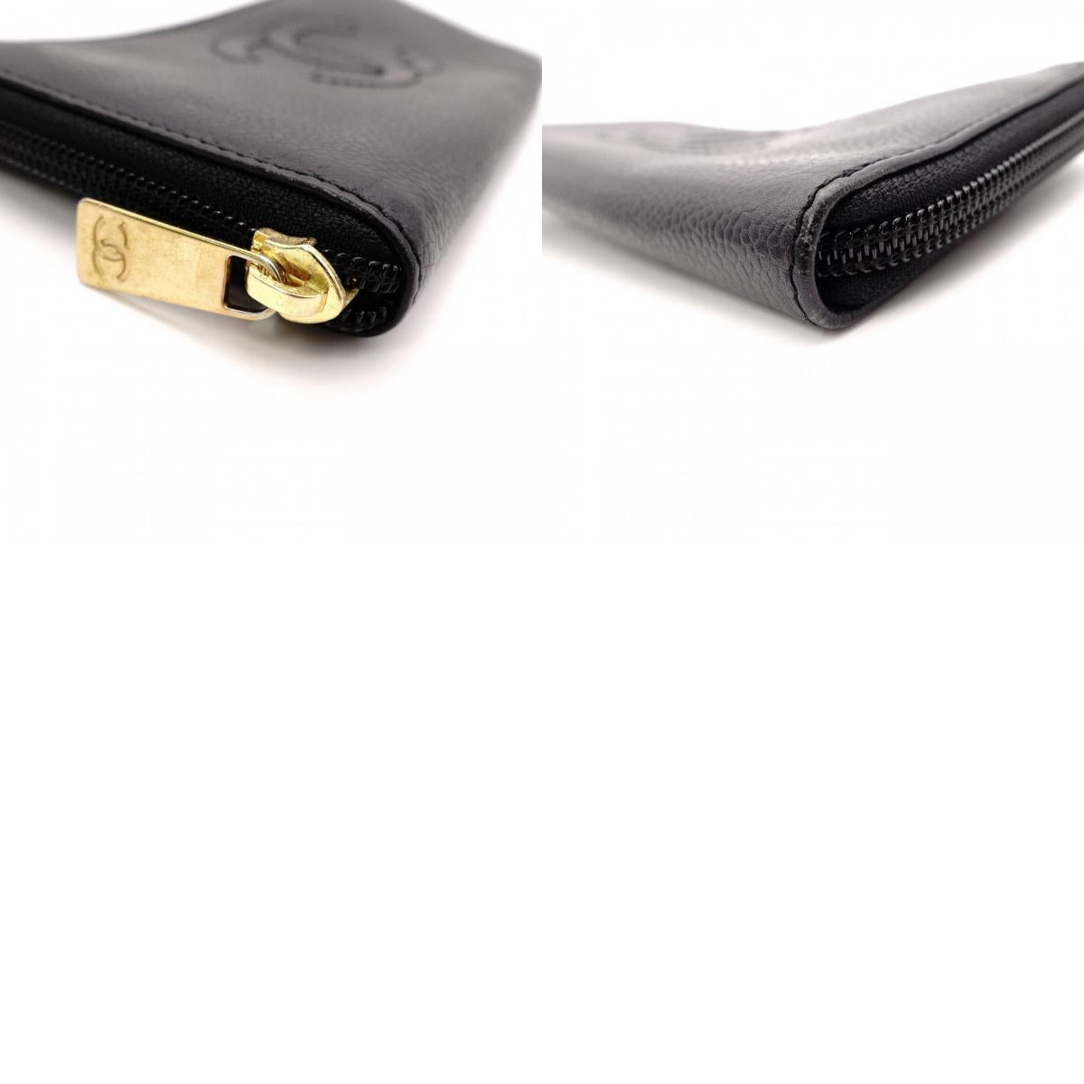 CHANEL Caviar Skin Coco Logo Long Wallet, Leather, Black, CC Logo