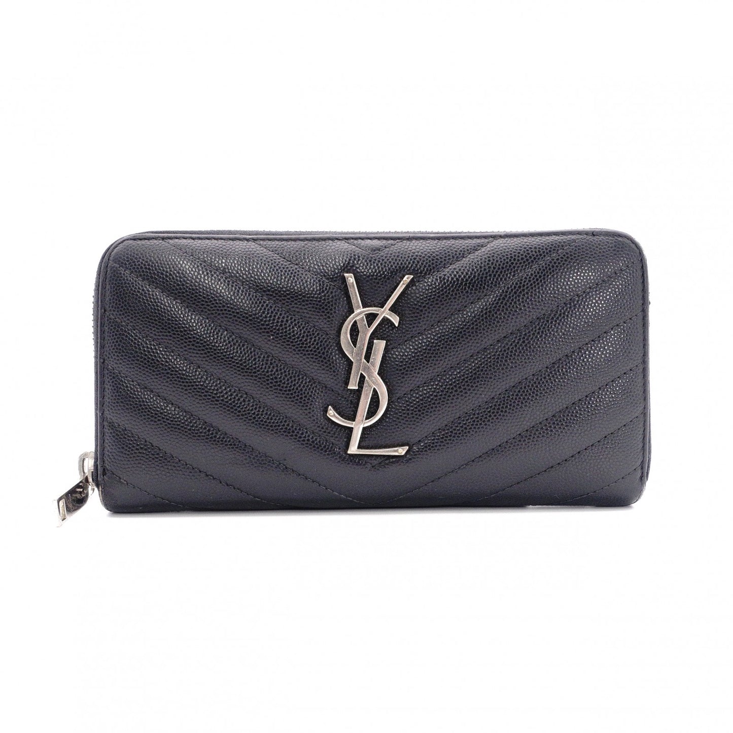 SAINT LAURENT Cassandra Long Wallet, Leather, Black, YSL Logo, Silver Hardware