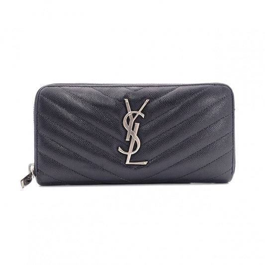 SAINT LAURENT Cassandra Long Wallet, Leather, Black, YSL Logo, Silver Hardware