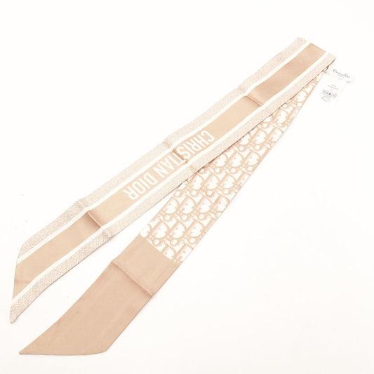 Christian Dior Mitzah Scarf 100% Silk Twilly Pink Beige × White 7-10-842