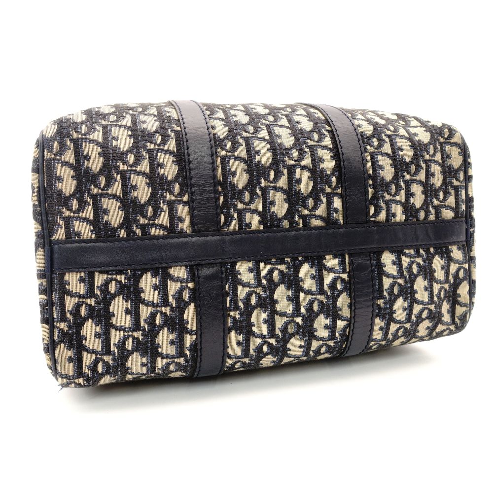 Christian Dior Trotter Boston Bag Navy × Beige Canvas Leather Handbag 7-10-786