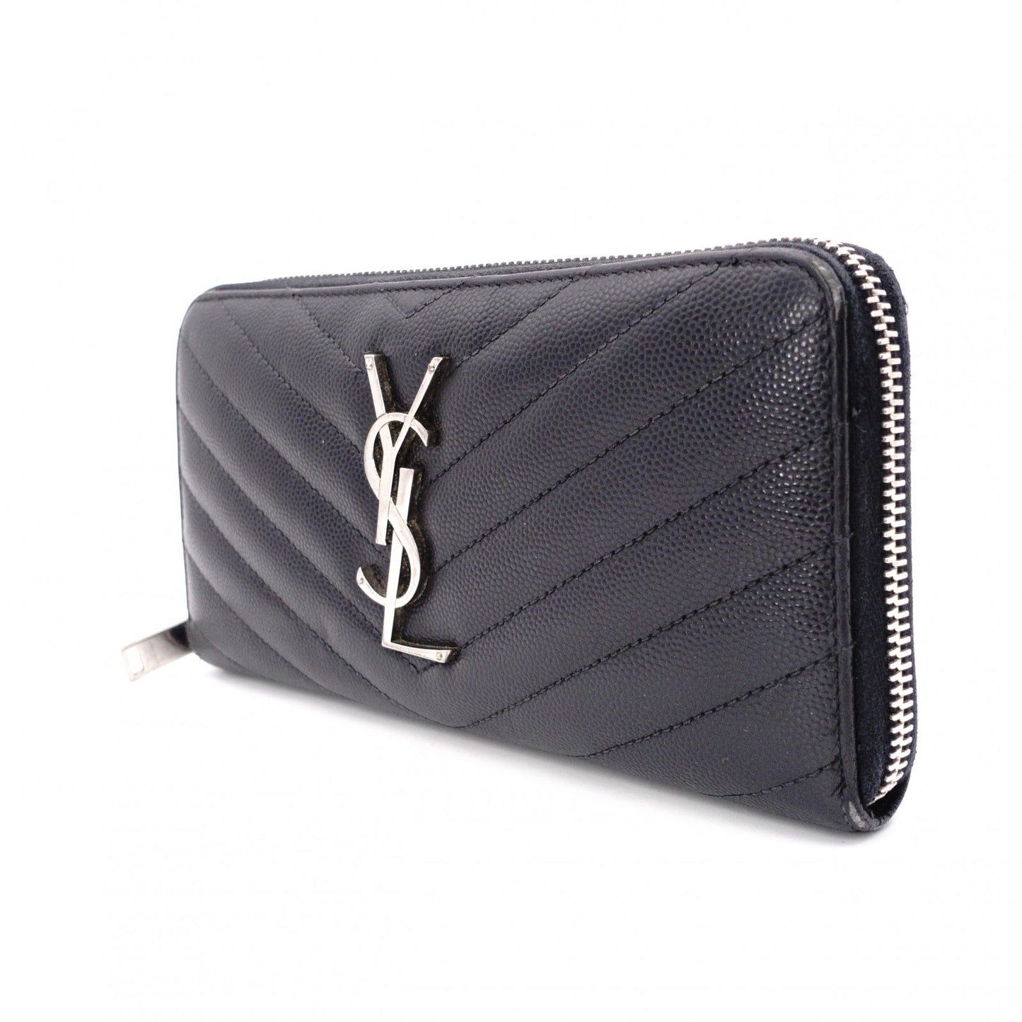 SAINT LAURENT Cassandra Long Wallet, Leather, Black, YSL Logo, Silver Hardware