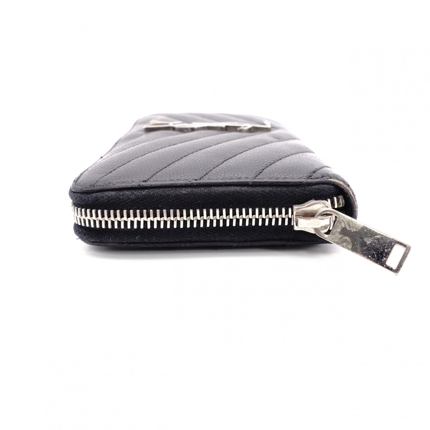 SAINT LAURENT Cassandra Long Wallet, Leather, Black, YSL Logo, Silver Hardware