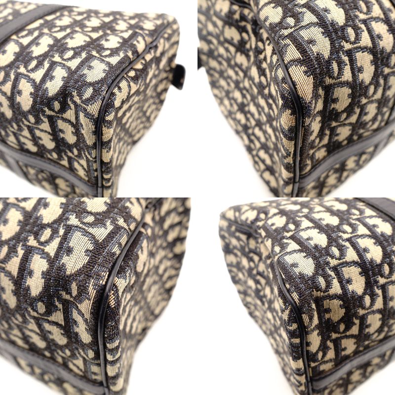 Christian Dior Trotter Boston Bag Navy × Beige Canvas Leather Handbag 7-10-786