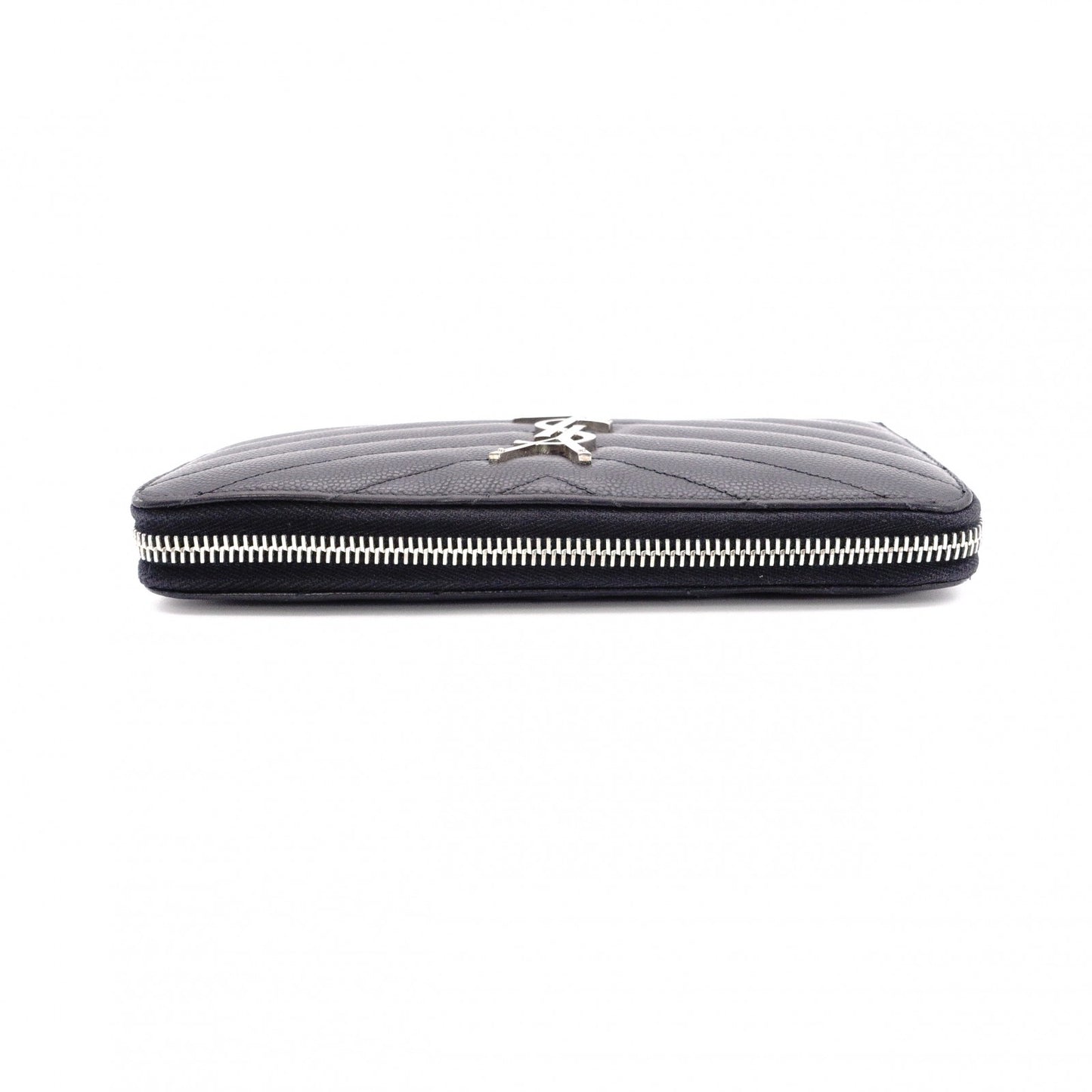 SAINT LAURENT Cassandra Long Wallet, Leather, Black, YSL Logo, Silver Hardware