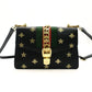 GUCCI Sylvie Star & Bee Shoulder Bag Black Leather Gold Hardware Crossbody 7-8-359