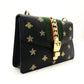 GUCCI Sylvie Star & Bee Shoulder Bag Black Leather Gold Hardware Crossbody 7-8-359