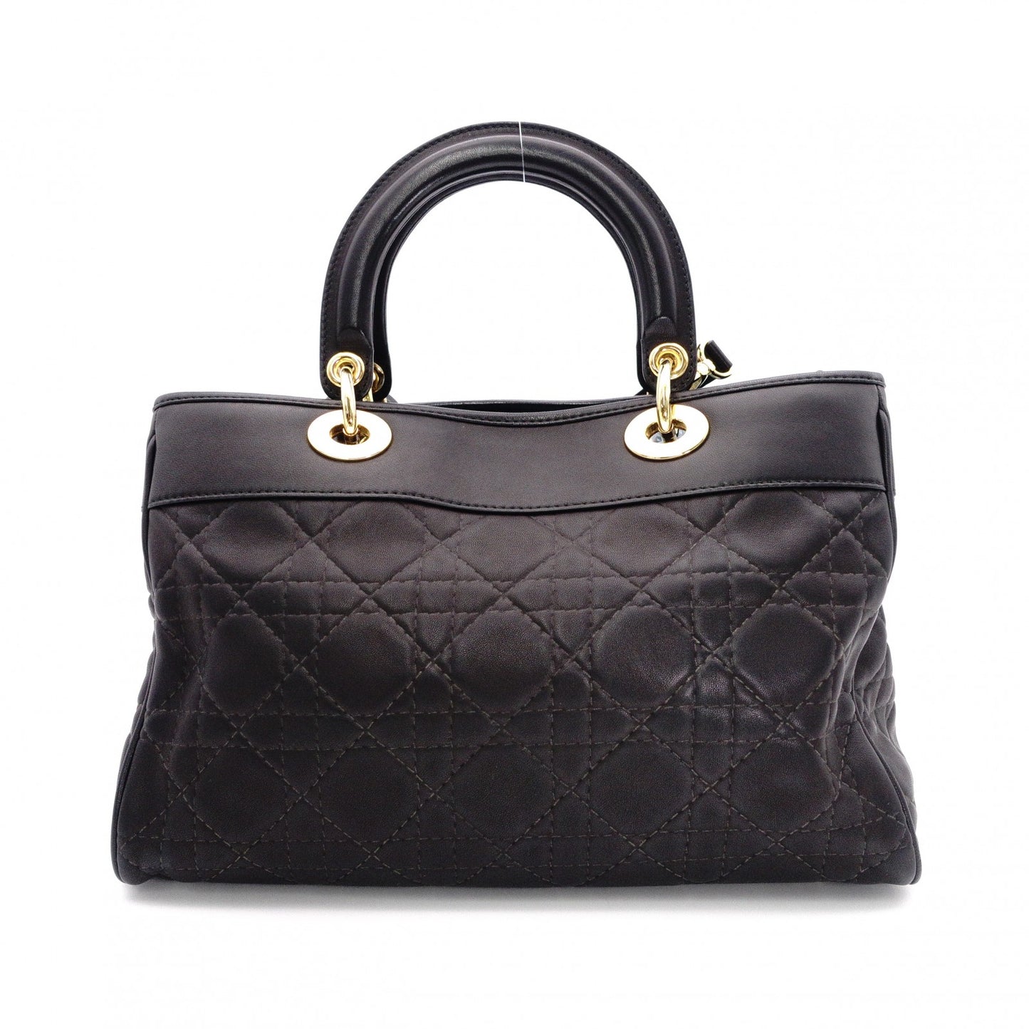 Christian Dior Cannage Lady Dior Handbag, Leather, Black, 2-Way, Gold Hardware
