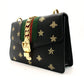 GUCCI Sylvie Star & Bee Shoulder Bag Black Leather Gold Hardware Crossbody 7-8-359