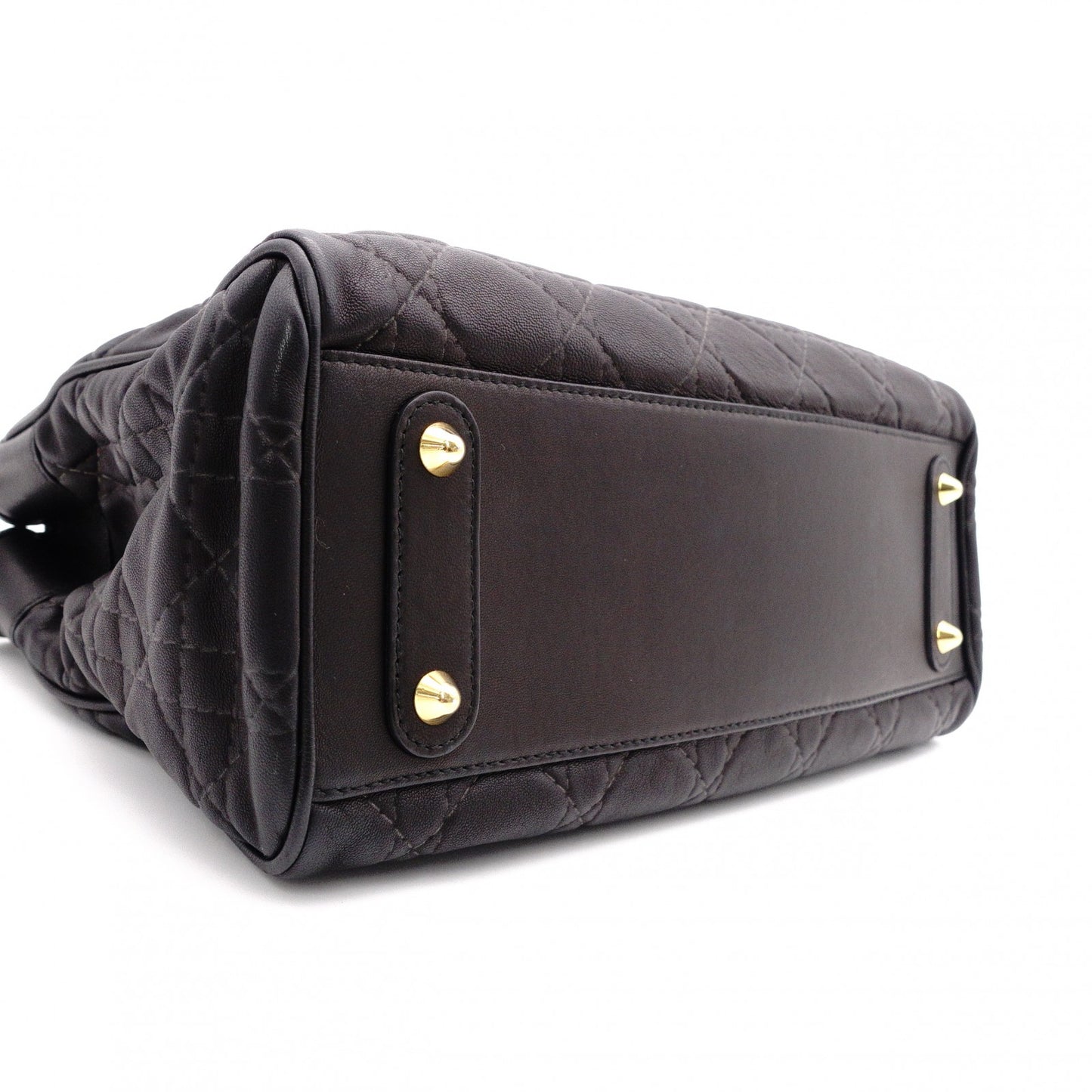 Christian Dior Cannage Lady Dior Handbag, Leather, Black, 2-Way, Gold Hardware