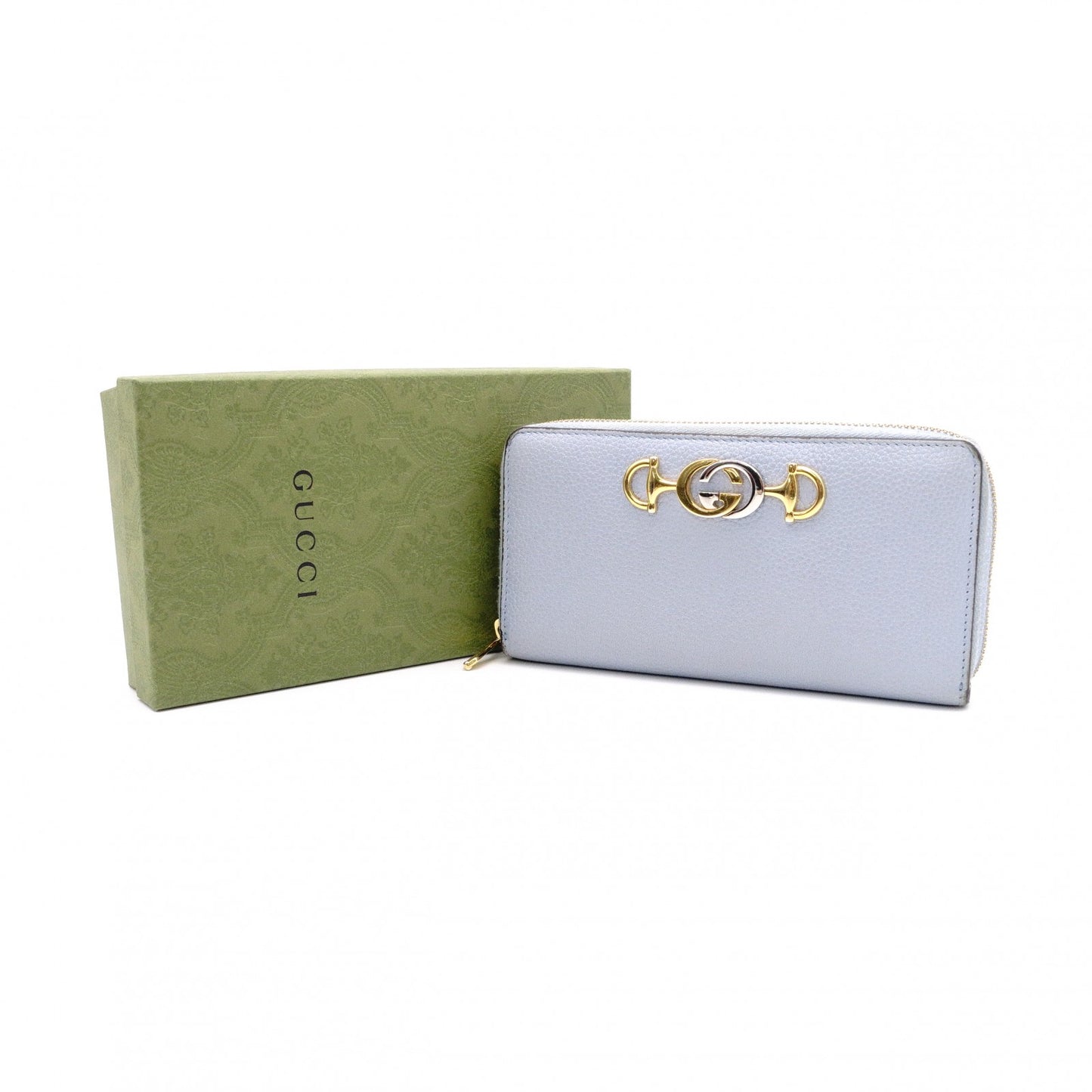 GUCCI Zumi Long Wallet, Leather, Blue, Gold Hardware