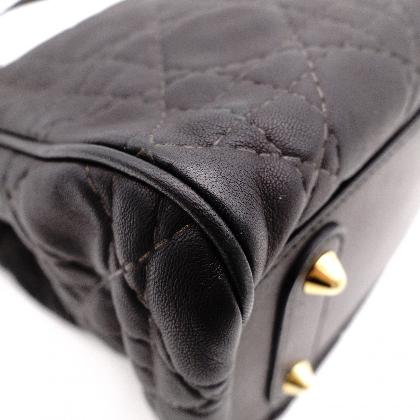 Christian Dior Cannage Lady Dior Handbag, Leather, Black, 2-Way, Gold Hardware