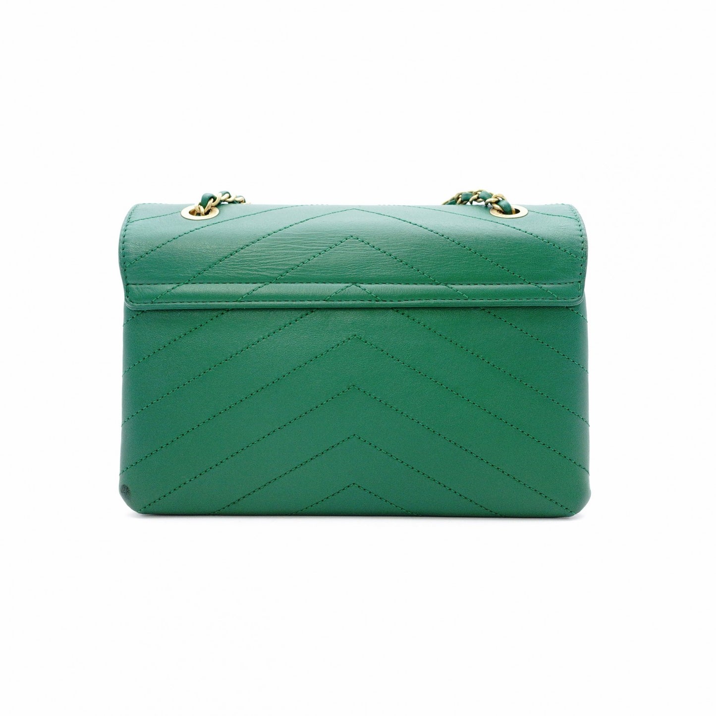 CHANEL Chevron Shoulder Bag Leather Green