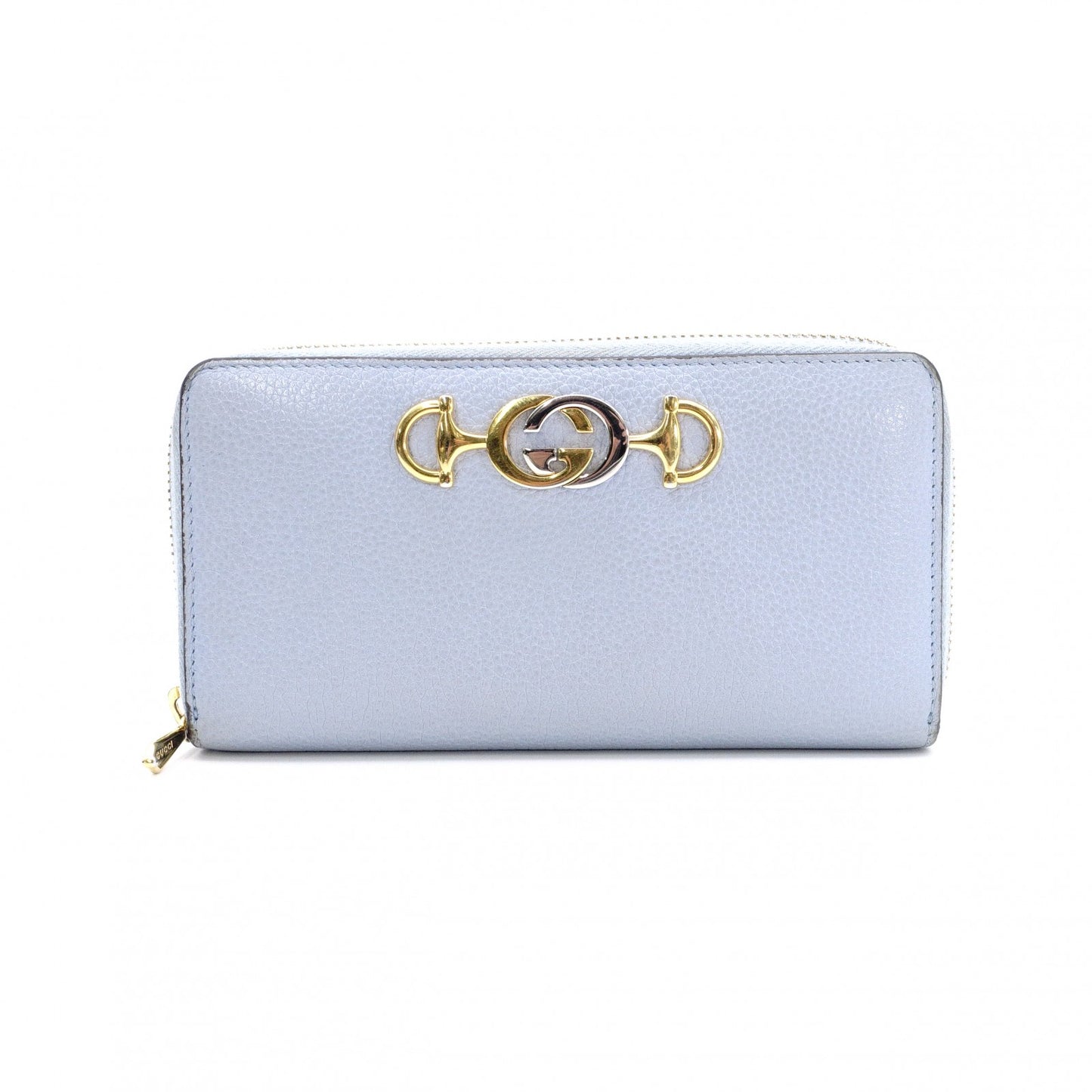 GUCCI Zumi Long Wallet, Leather, Blue, Gold Hardware