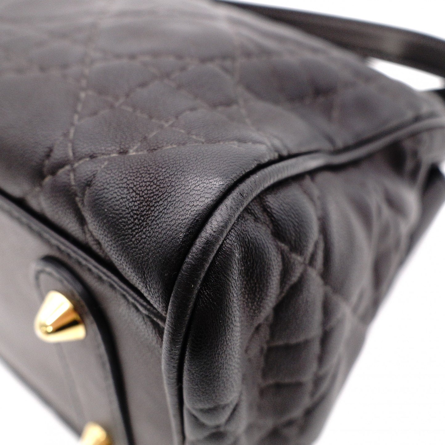 Christian Dior Cannage Lady Dior Handbag, Leather, Black, 2-Way, Gold Hardware