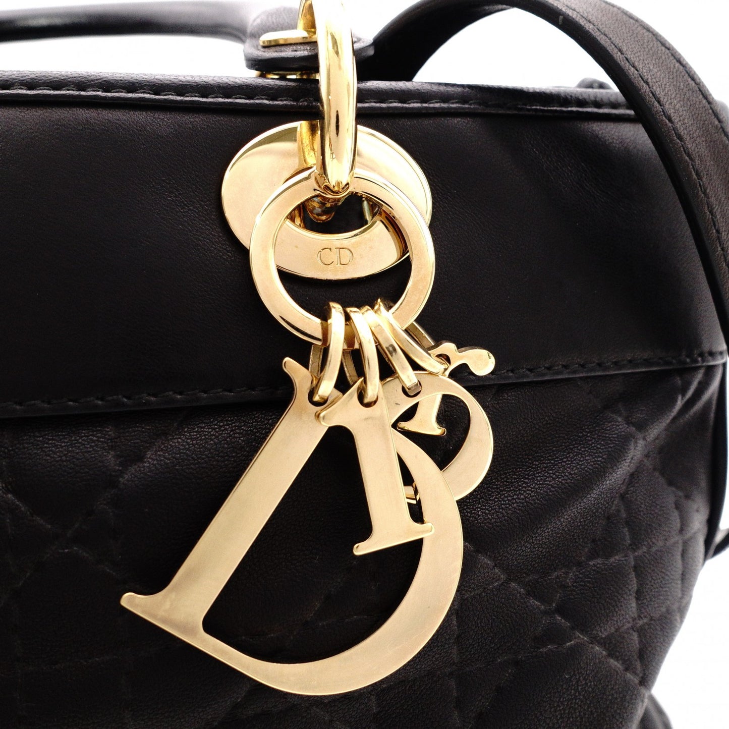 Christian Dior Cannage Lady Dior Handbag, Leather, Black, 2-Way, Gold Hardware