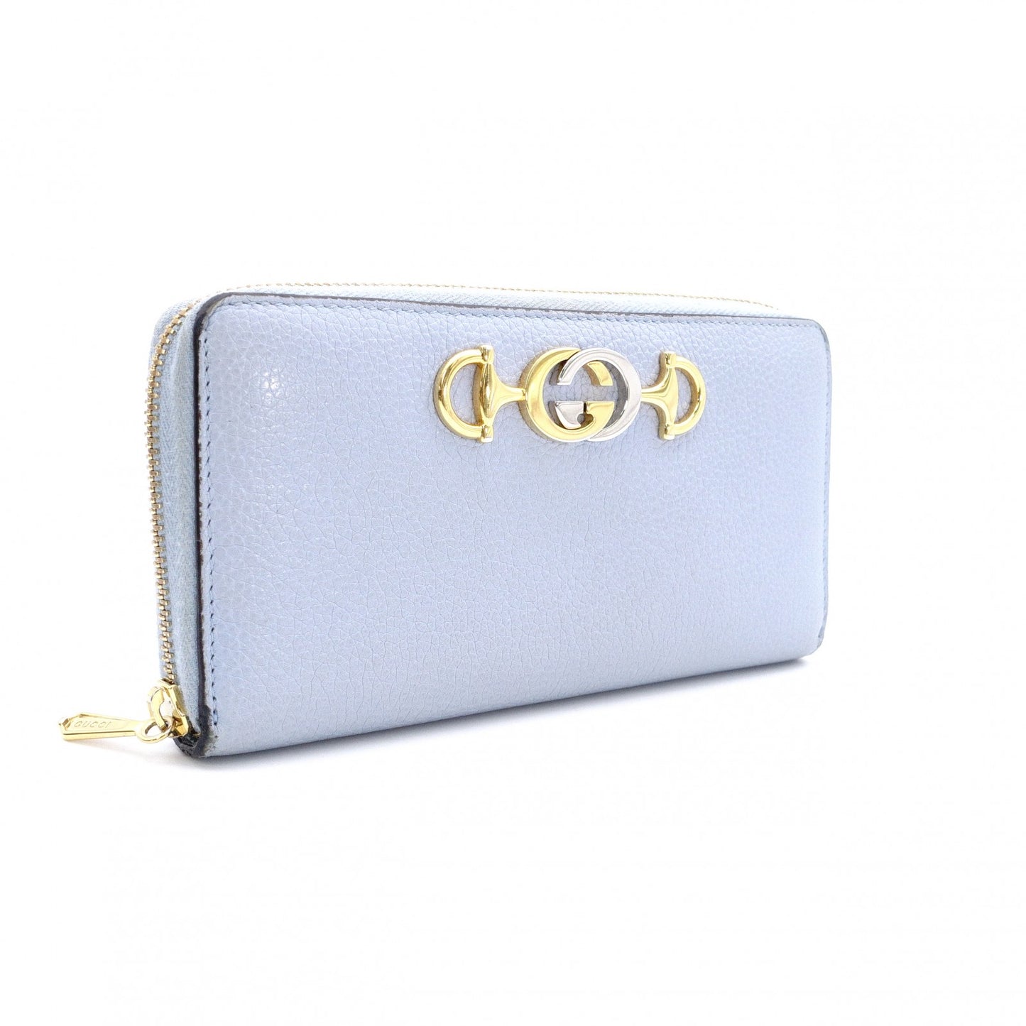 GUCCI Zumi Long Wallet, Leather, Blue, Gold Hardware