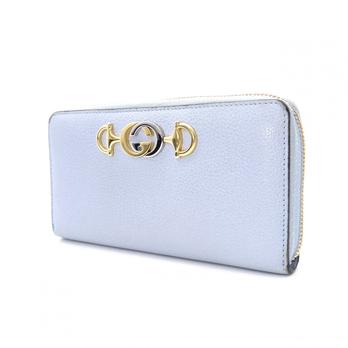 GUCCI Zumi Long Wallet, Leather, Blue, Gold Hardware