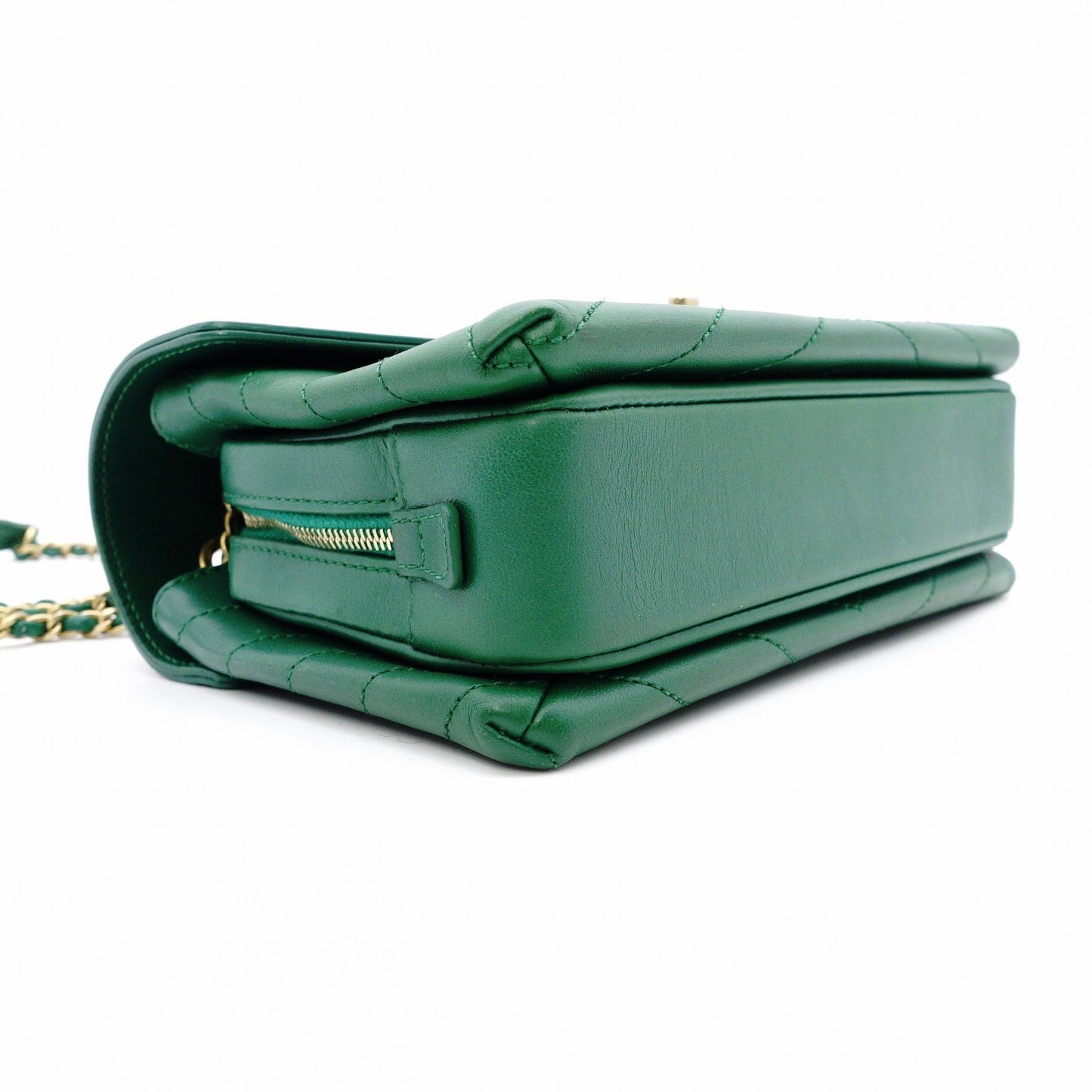 CHANEL Chevron Shoulder Bag Leather Green