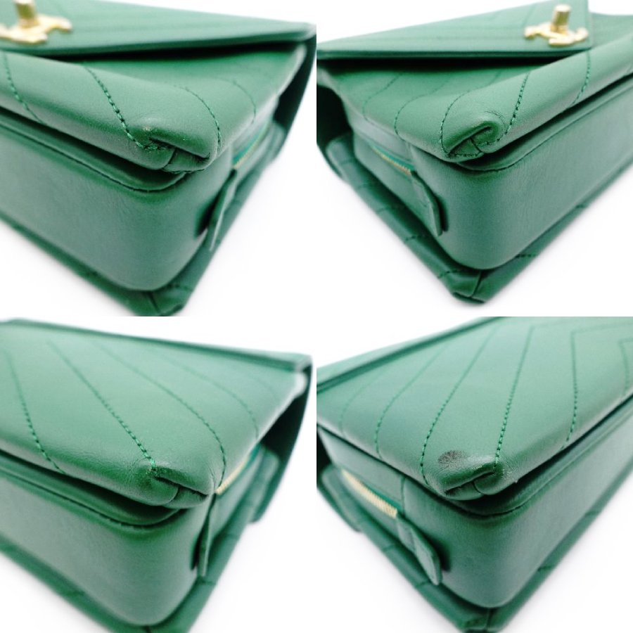 CHANEL Chevron Shoulder Bag Leather Green
