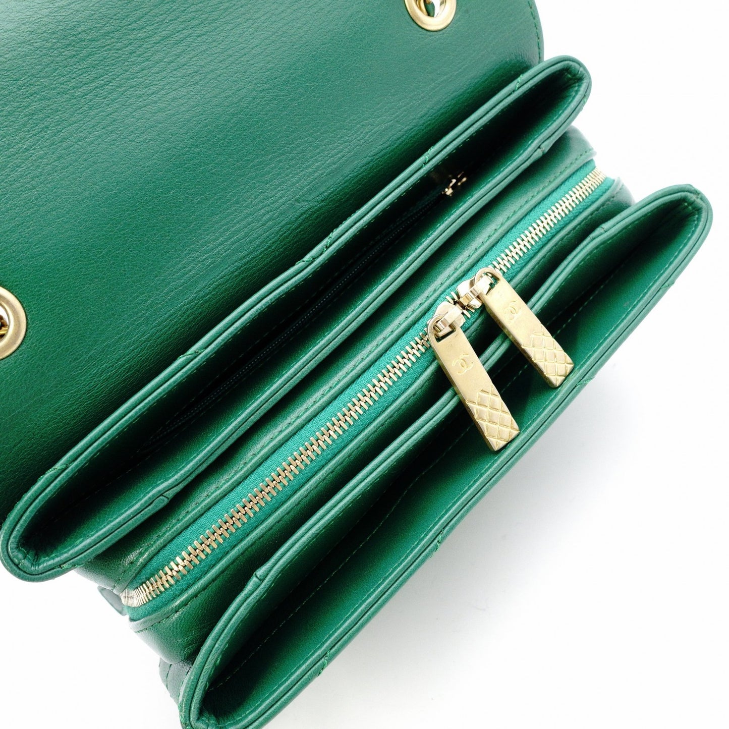 CHANEL Chevron Shoulder Bag Leather Green