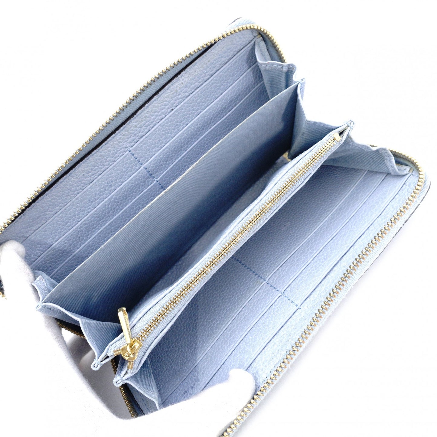 GUCCI Zumi Long Wallet, Leather, Blue, Gold Hardware