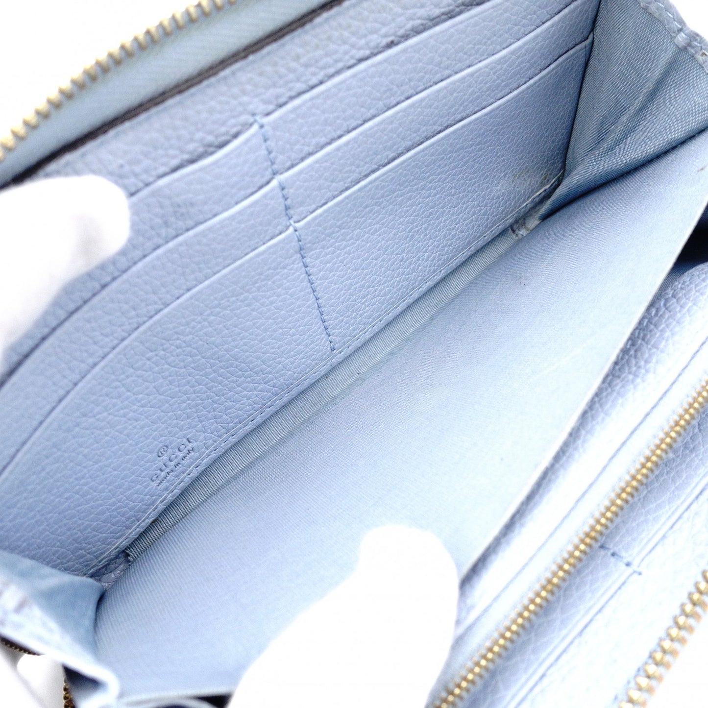 GUCCI Zumi Long Wallet, Leather, Blue, Gold Hardware