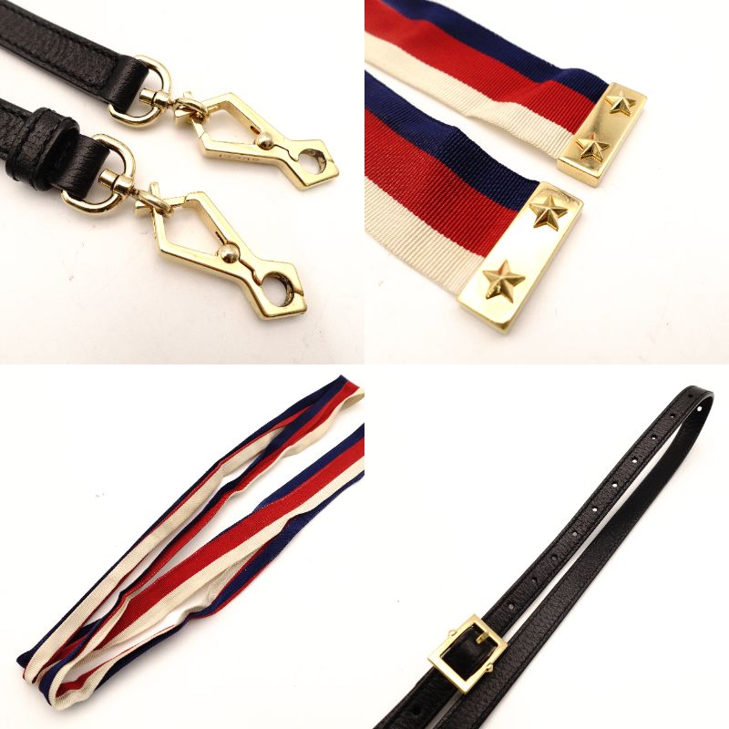 GUCCI Sylvie Star & Bee Shoulder Bag Black Leather Gold Hardware Crossbody 7-8-359