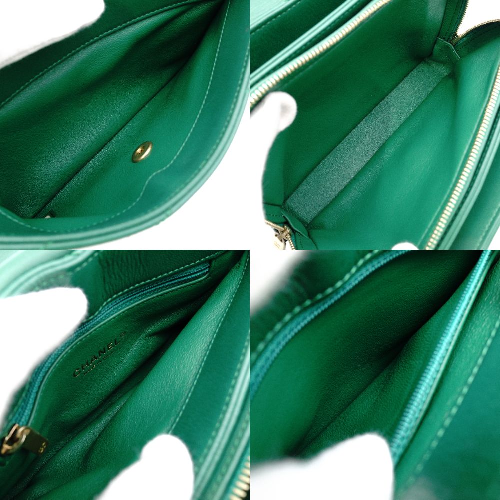 CHANEL Chevron Shoulder Bag Leather Green