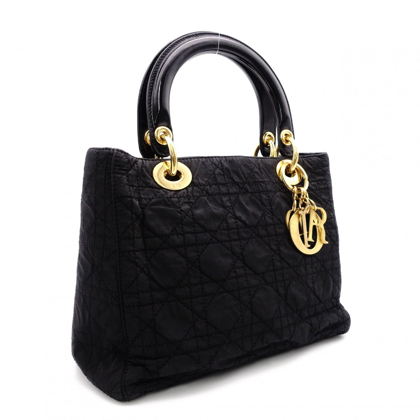 Christian Dior Lady Dior Handbag, Nylon, Black, 2-Way, Gold Hardware