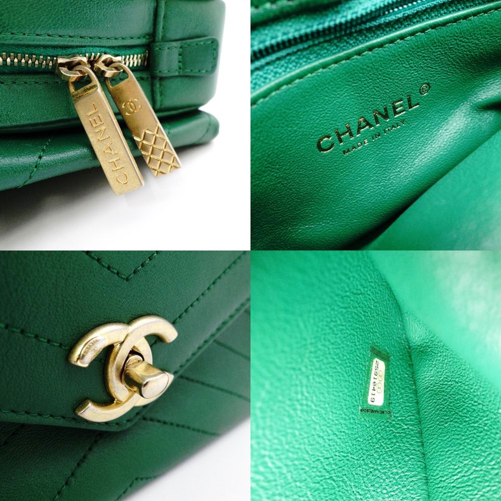 CHANEL Chevron Shoulder Bag Leather Green