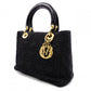 Christian Dior Lady Dior Handbag, Nylon, Black, 2-Way, Gold Hardware