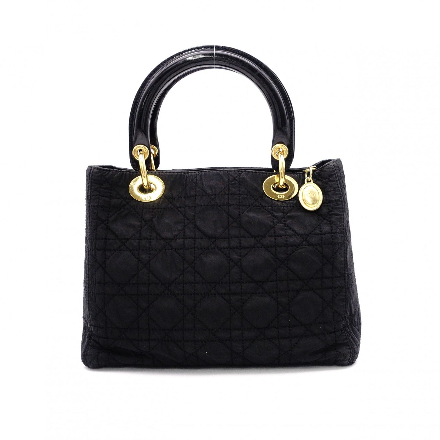 Christian Dior Lady Dior Handbag, Nylon, Black, 2-Way, Gold Hardware