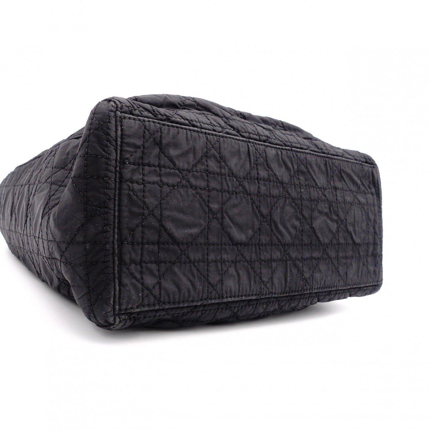 Christian Dior Lady Dior Handbag, Nylon, Black, 2-Way, Gold Hardware