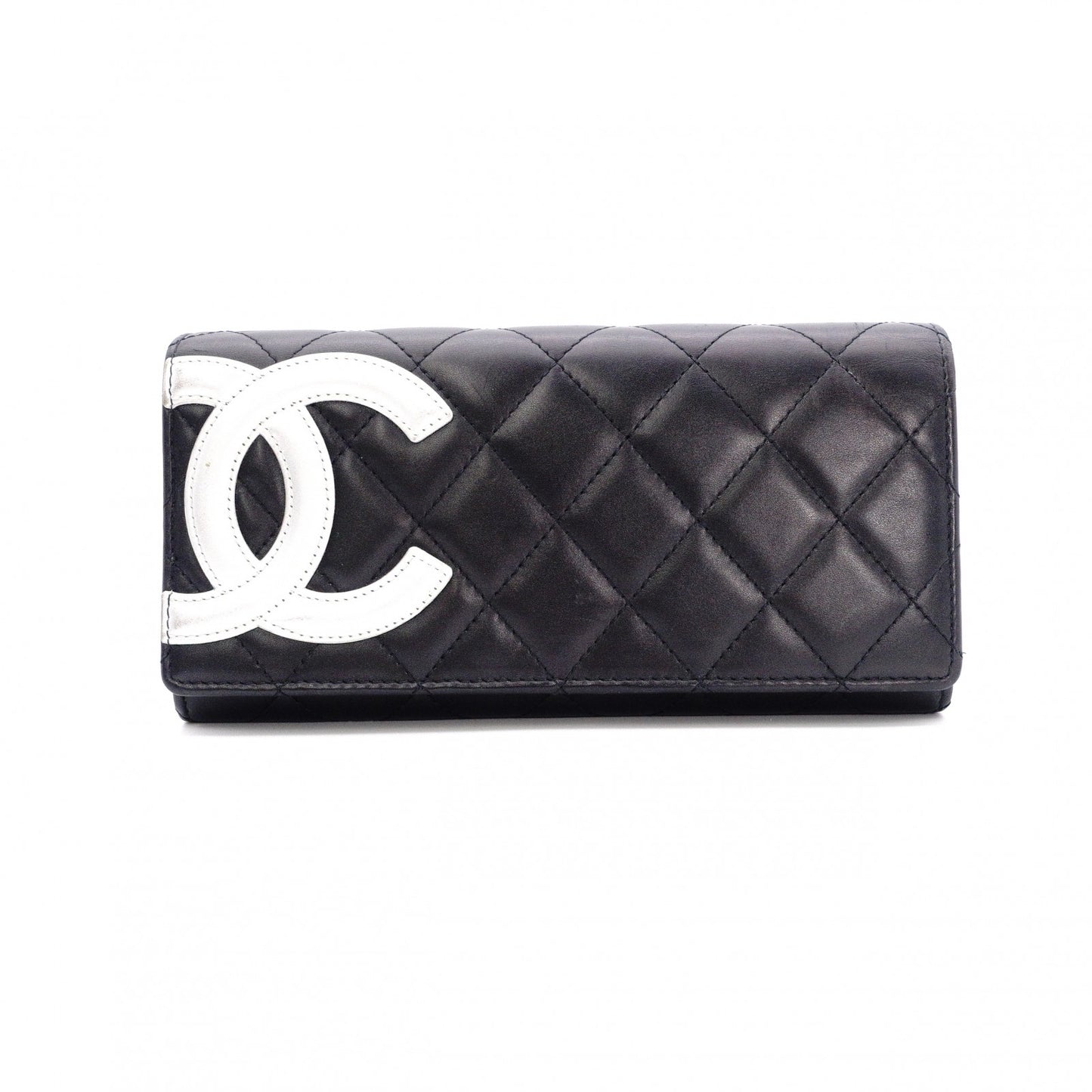 CHANEL Lambskin Cambon Line Long Wallet, Leather, Black, Silver, CC Logo