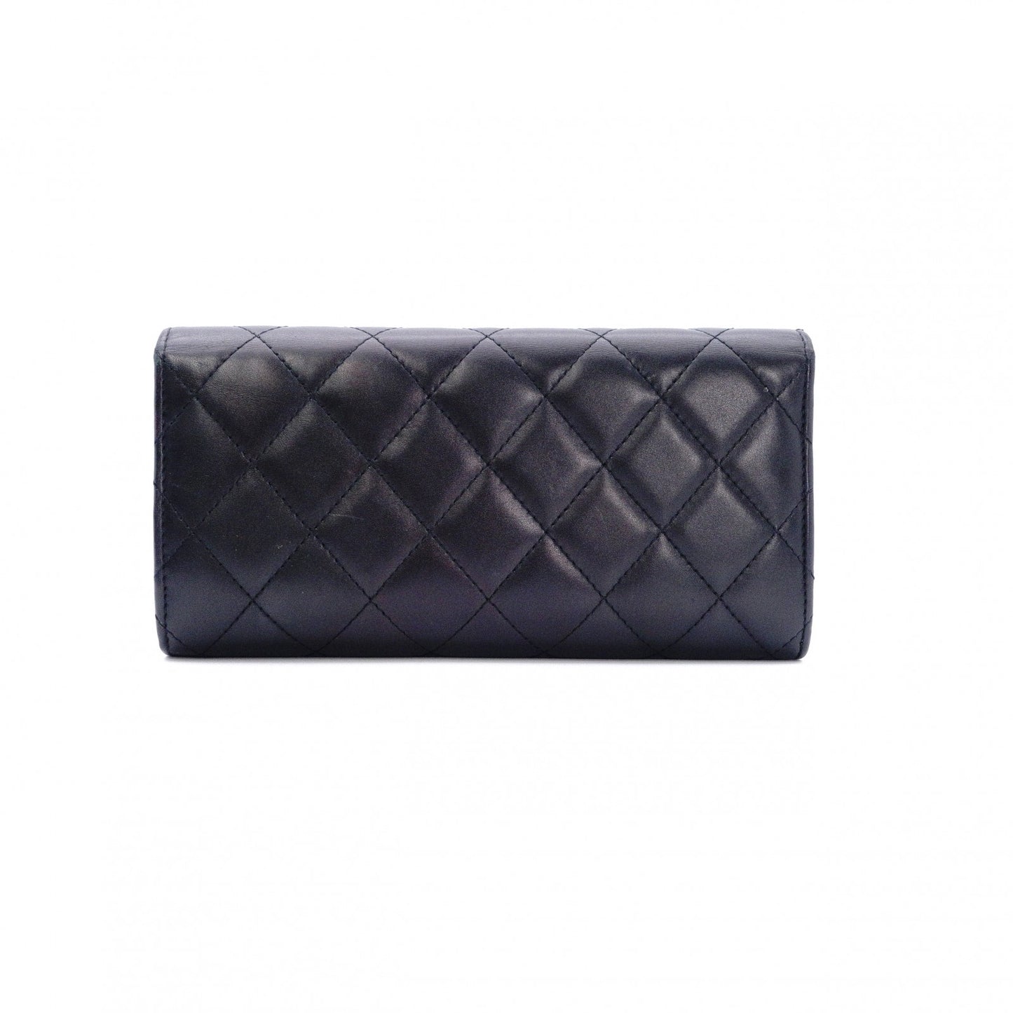 CHANEL Lambskin Cambon Line Long Wallet, Leather, Black, Silver, CC Logo