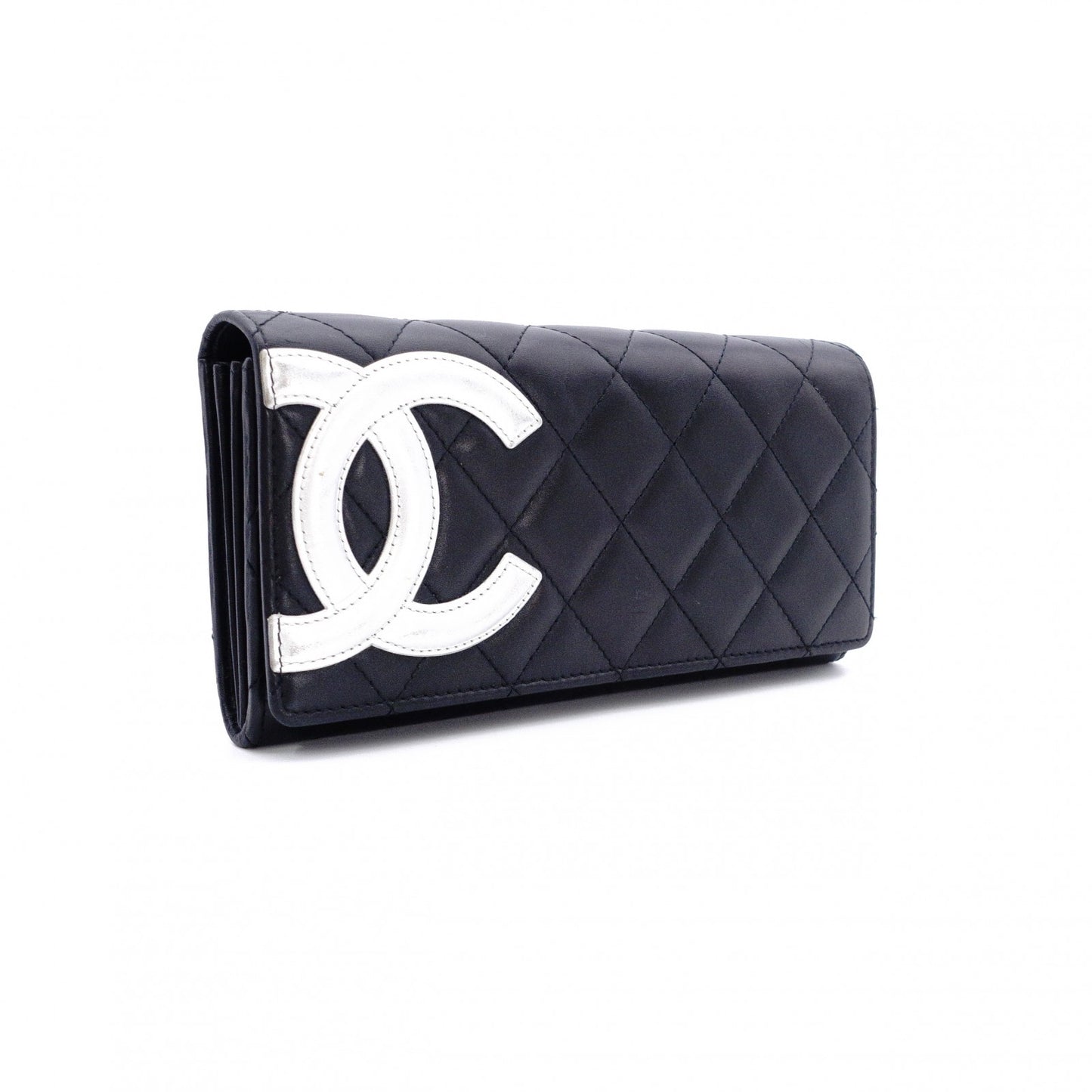 CHANEL Lambskin Cambon Line Long Wallet, Leather, Black, Silver, CC Logo