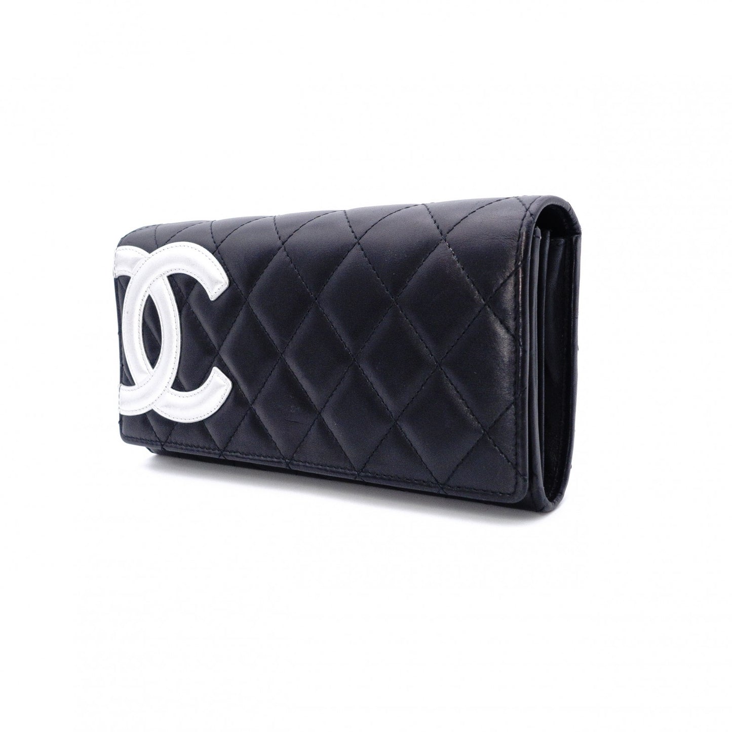 CHANEL Lambskin Cambon Line Long Wallet, Leather, Black, Silver, CC Logo