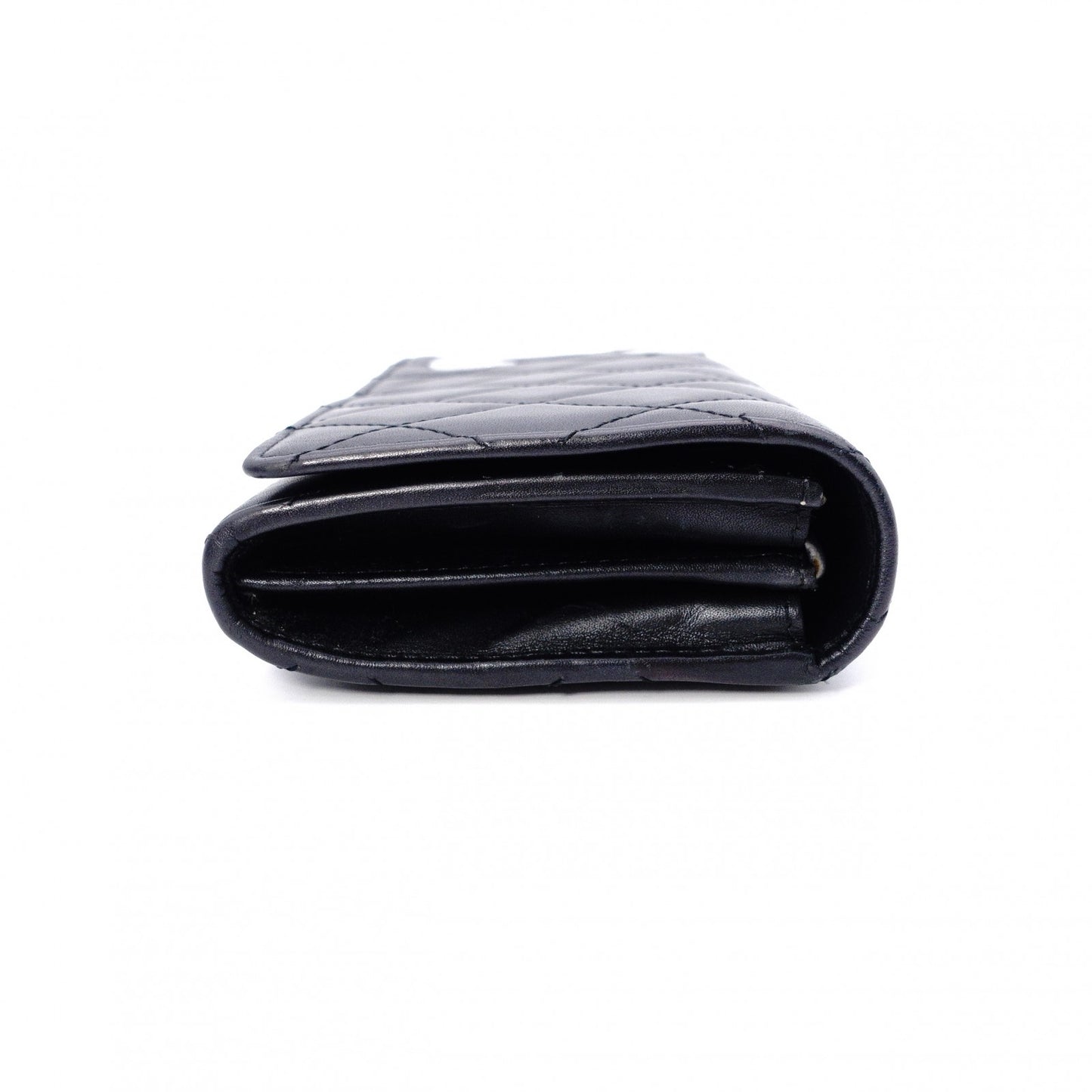 CHANEL Lambskin Cambon Line Long Wallet, Leather, Black, Silver, CC Logo